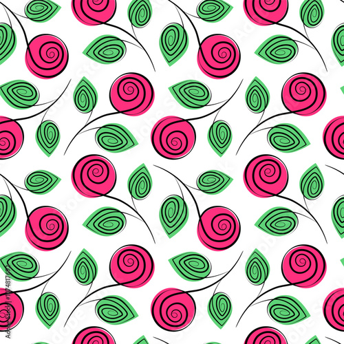 Abstract Roses Seamless Pattern in trendy spring colors. Floral background texture or wallpaper idea