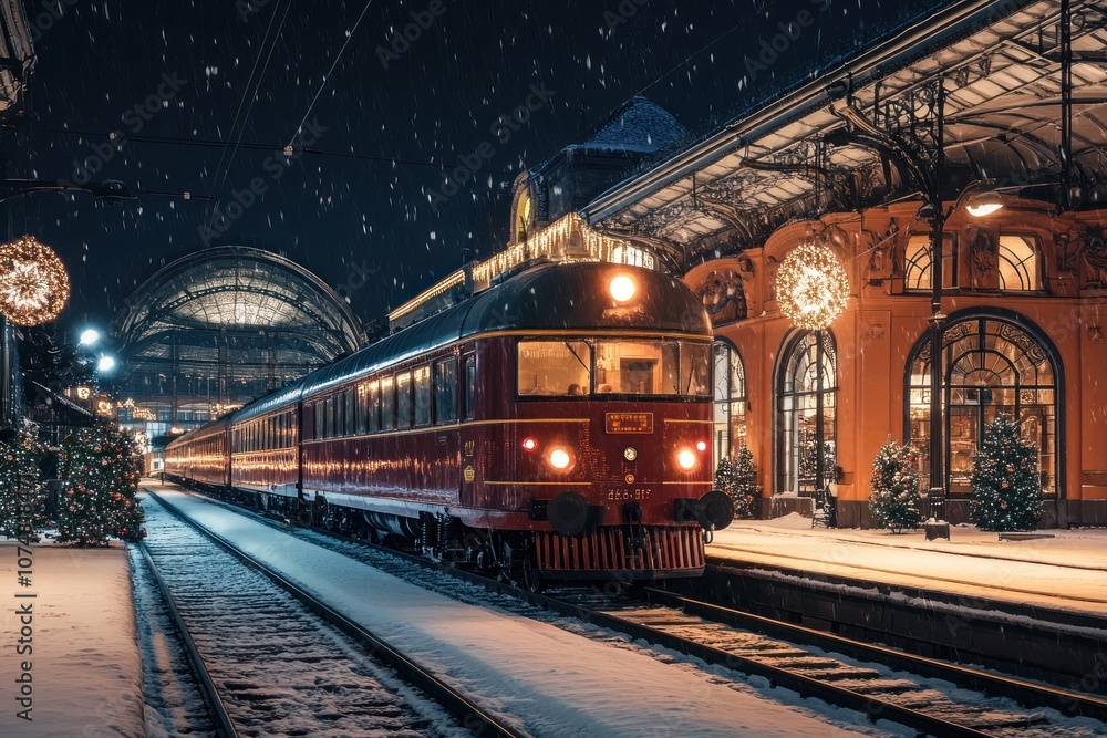 Obraz premium Real streamline electric train decorations christmas railway.