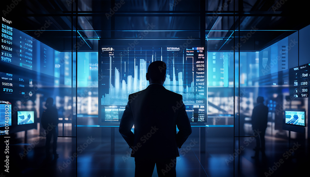 Businessman silhouette on Stock Exchange Data Graph Digital Graph Finance Trading Investment Economy Illustration Businessman silhouette on Stock Exchange Data Graph Digital Graph Finance Trading Investment Economy Illustration
