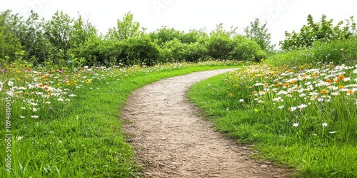 Real park dirt path flowers landscape outdoors.