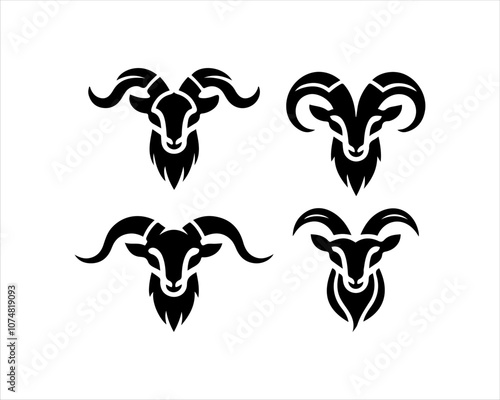 Set of Silhouette Goat Head Logo Design  Vector Template.
