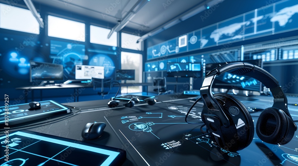 High-Tech Laboratory with Virtual Reality Headset High-Tech Laboratory with Virtual Reality Headset