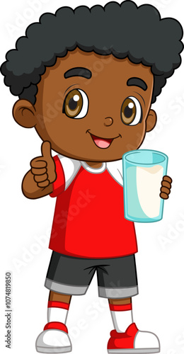 happy cute kid boy drink fresh milk