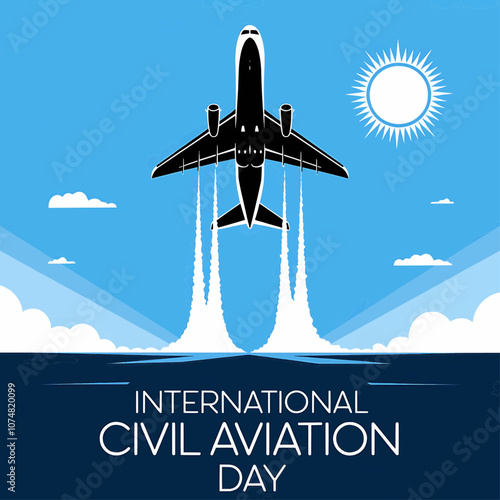 International Civil Aviation Day Poster with Airplane and Cloudy Sky, Celebrating the Importance of Air Travel on December 7