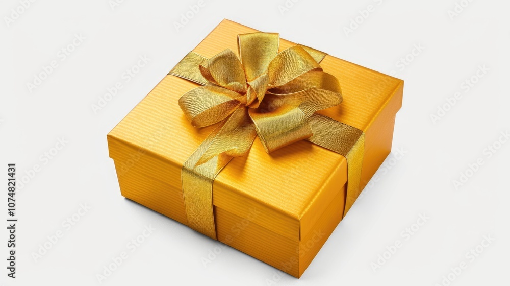 Gold box with a gold ribbon tied around it Gold box with a gold ribbon tied around it