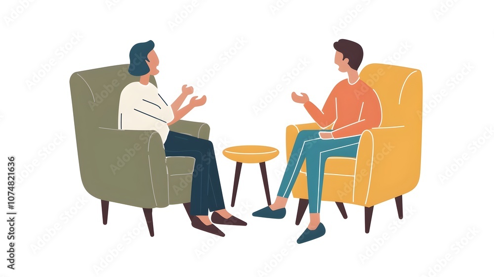 Two people talking to each other Concept of Counseling Session or Conversational Exchange Illustration Two people talking to each other Concept of Counseling Session or Conversational Exchange Illustration
