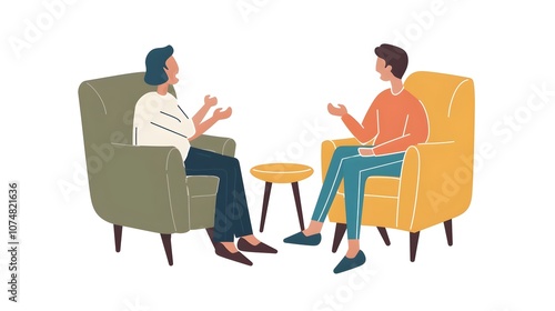 Two people talking to each other Concept of Counseling Session or Conversational Exchange Illustration