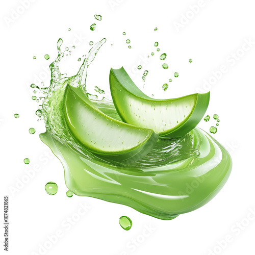 Realistic aloe vera gel splash isolated on transparent background, perfect for skincare, beauty, and wellness product visuals, highlighting hydration, purity, and natural freshness, Generative AI 