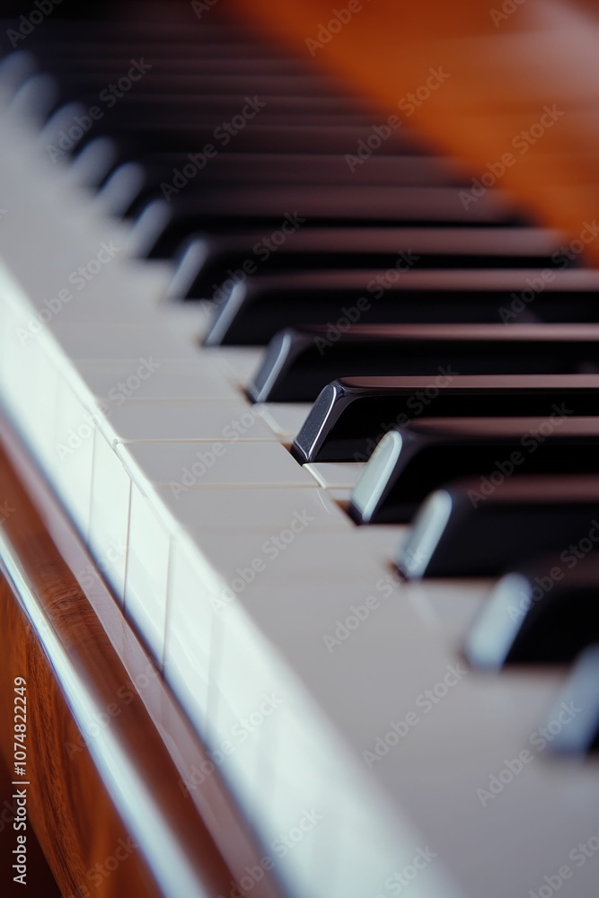 Close-up of piano keys and mahogany wood. Close-up of piano keys and mahogany wood.