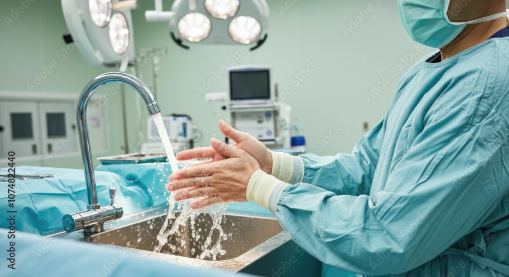 Surgical Scrubbing: A Surgeon Preparing Hands in Operating Room Surgical Scrubbing: A Surgeon Preparing Hands in Operating Room