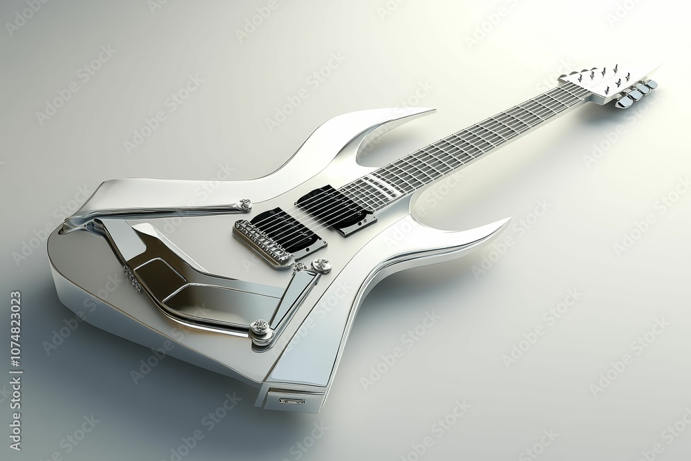 Obraz premium Chrome electric guitar on white background.