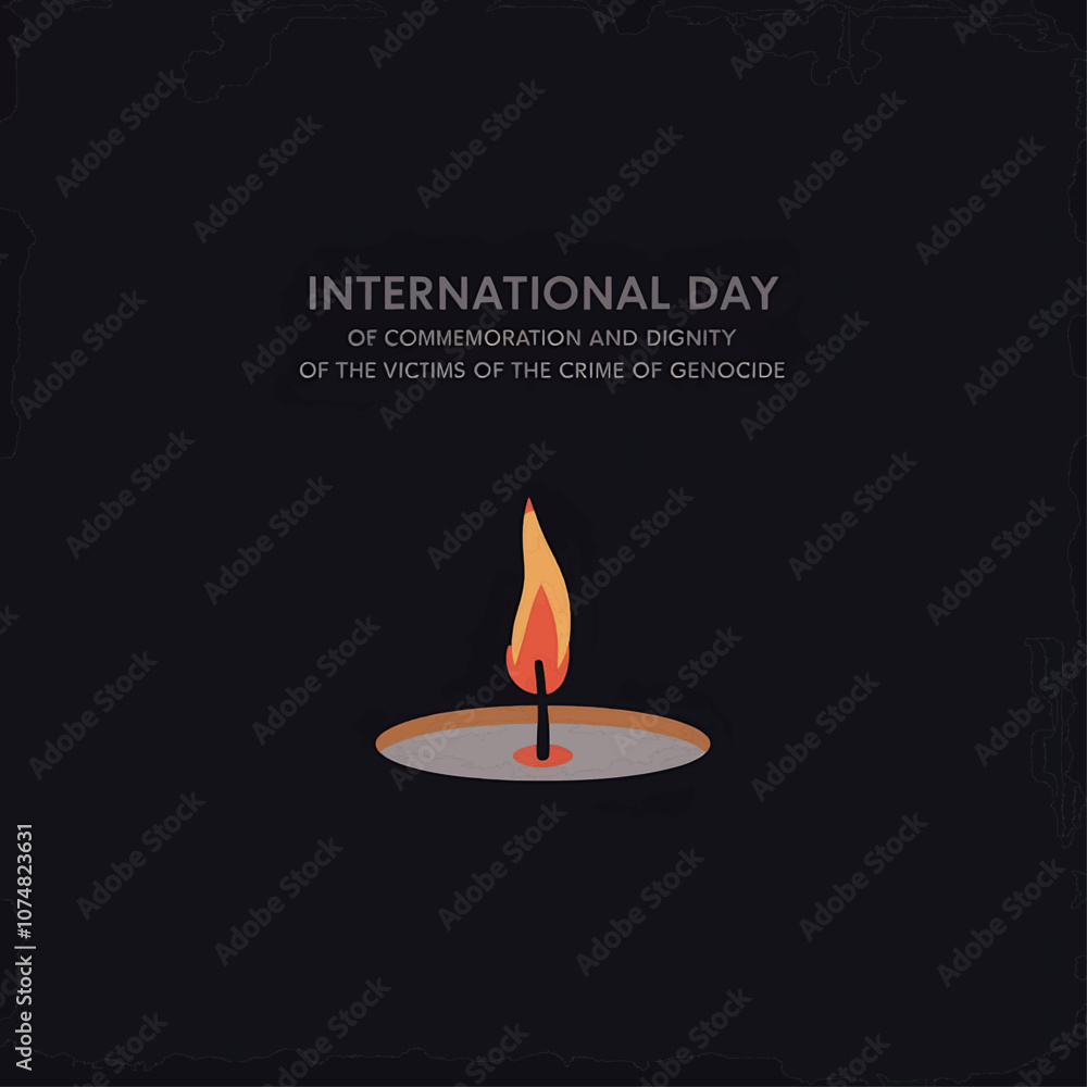 Reflective design for International Day of Commemoration and Dignity with a candle and dark background, representing respect for victims of the crime of genocide. Reflective design for International Day of Commemoration and Dignity with a candle and dark background, representing respect for victims of the crime of genocide.