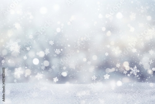 Bokeh light snowflakes background atmosphere outdoors.