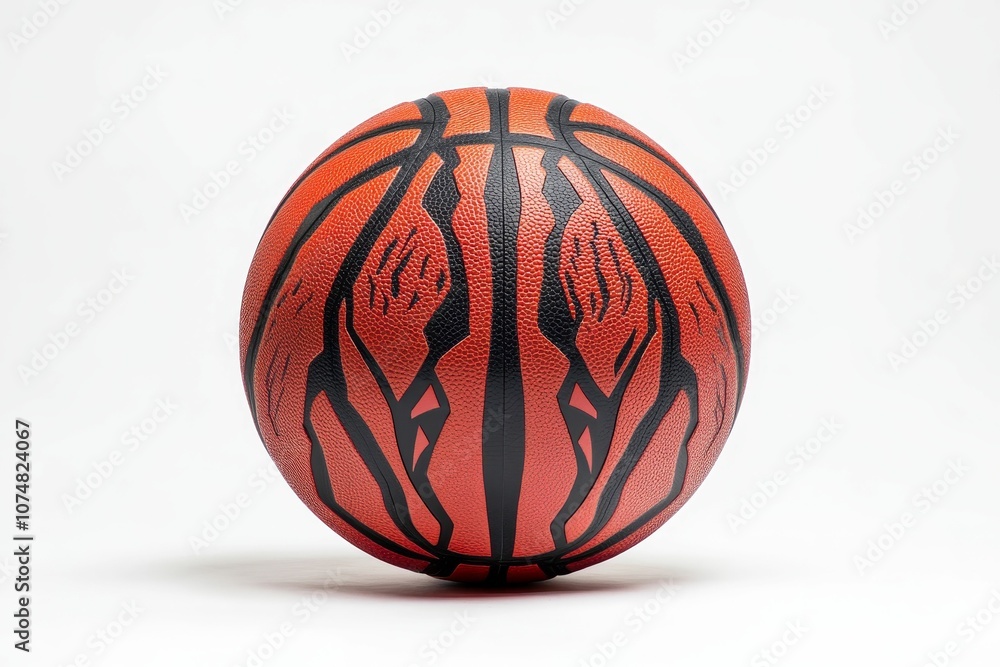 Fototapeta premium Orange basketball with black lines on white background.