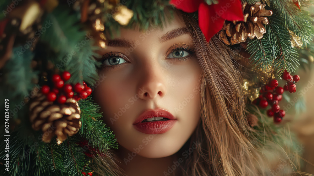Festive holiday wreath decoration with natural elements and pinecones Festive holiday wreath decoration with natural elements and pinecones