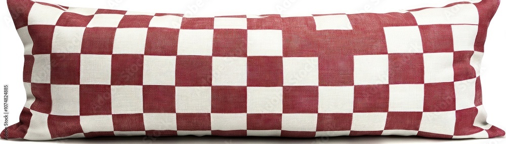 A long pillow featuring a red and white checkered pattern, suitable for home decor. A long pillow featuring a red and white checkered pattern, suitable for home decor.