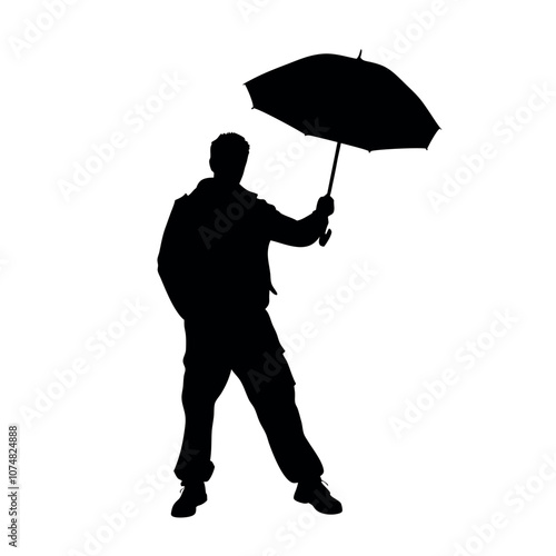 man holding a umbrella vector silhouette