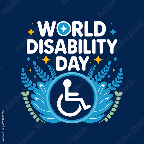 World Disability Day Vector - Blue Leaf Decor Design for Celebrating and Supporting Persons with Disabilities, Advocacy, and Inclusion Awareness Campaigns