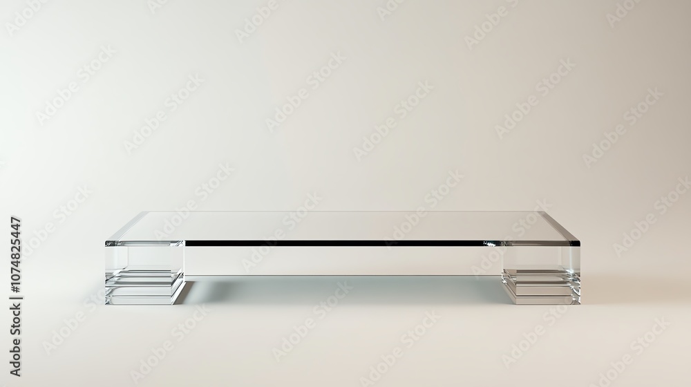 A minimalist glass coffee table with a sleek design on a white isolated background. A minimalist glass coffee table with a sleek design on a white isolated background.