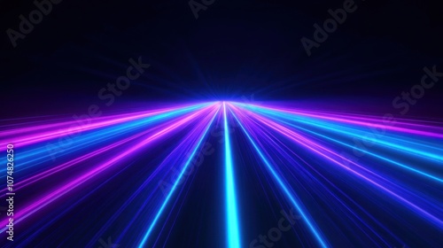 Neon light lines moving rapidly lights futuristic background.