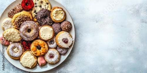 A colorful assortment of cookies arranged on a plate, perfect for sharing or enjoying.