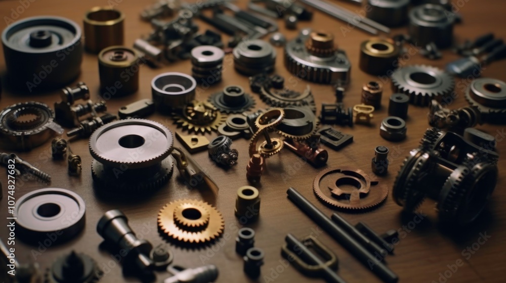 Closeup of Various Gears and Mechanical Parts Closeup of Various Gears and Mechanical Parts