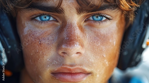 Close-up Portrait of a Young Man with Blue Eyes