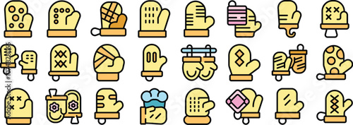 Colorful collection of kitchen gloves and oven mitts, providing protection and safety while handling hot cookware