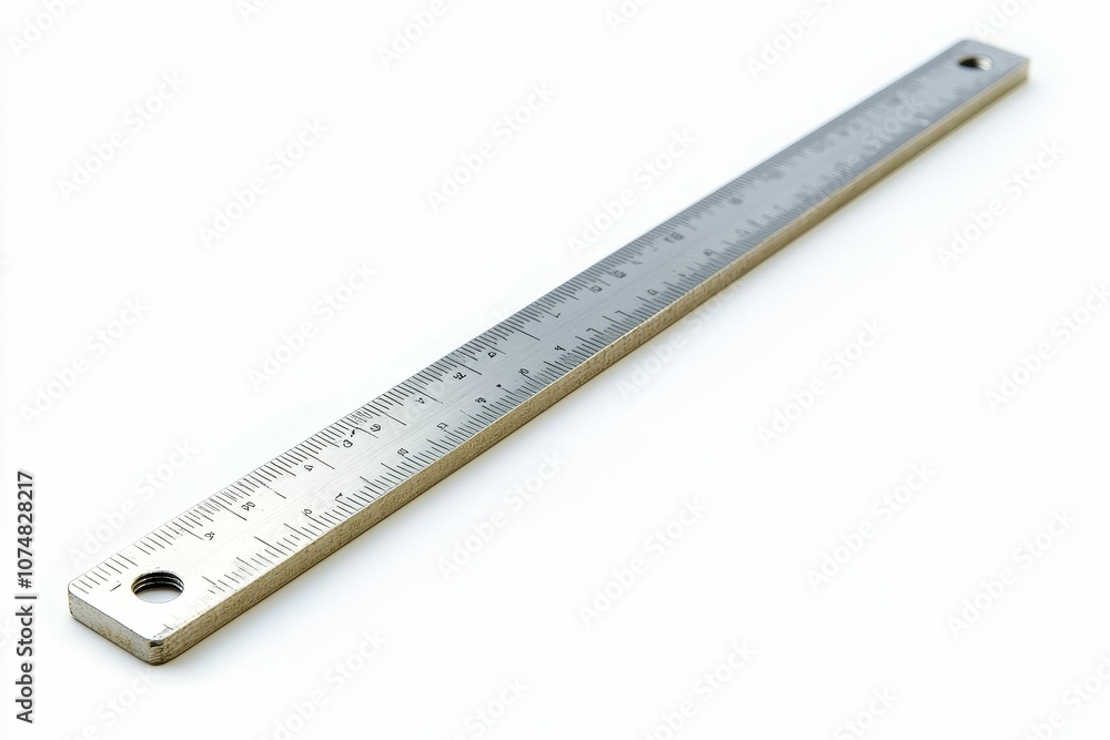 Metal ruler with markings on white background. Metal ruler with markings on white background.