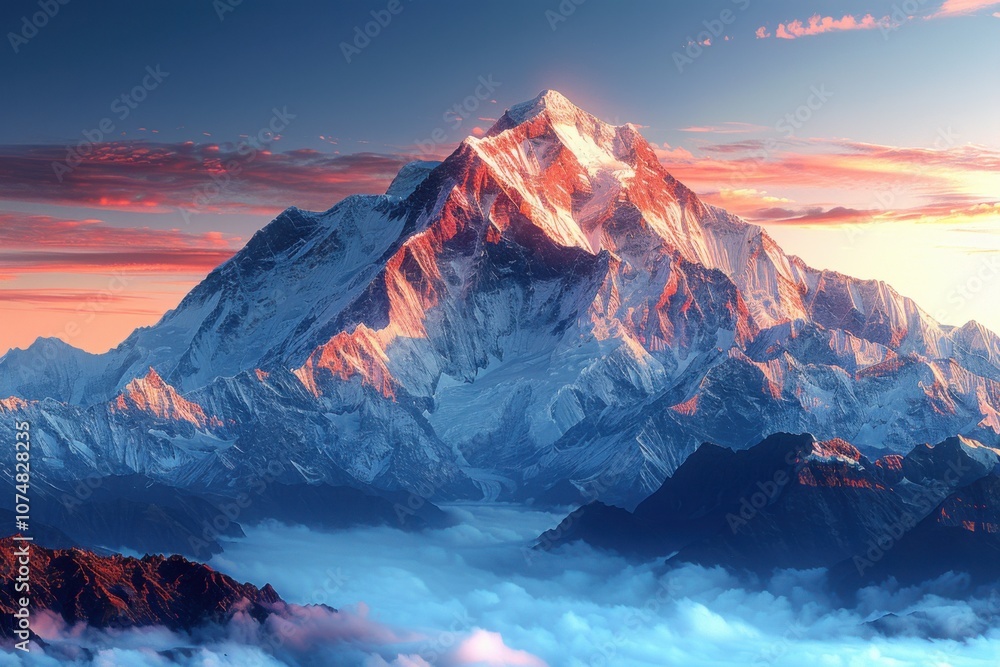 Majestic Snow-Capped Peaks Under Twilight Sky Majestic Snow-Capped Peaks Under Twilight Sky