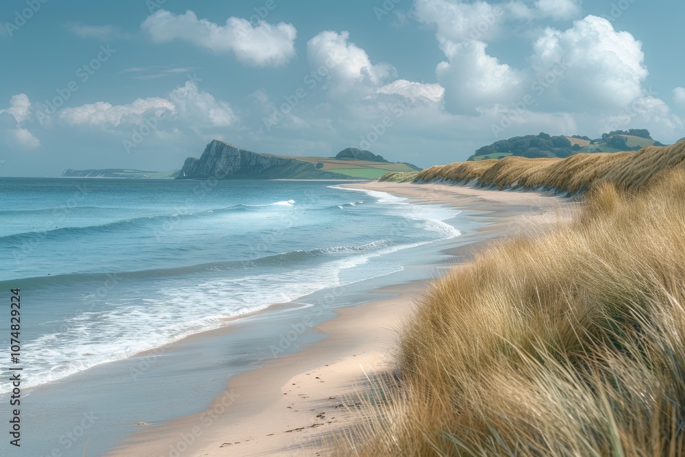 Pristine Beach with Natural Dunes at Peaceful Morning Pristine Beach with Natural Dunes at Peaceful Morning