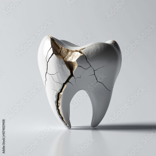 broken tooth with noticeable cracks, chips, or fractures photo