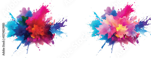 Bright colorful watercolor splash splatter stain brush strokes on white background. Modern vibrant aquarelle spot. Aquarelle explosion on white. Element. Vector watercolor illustration isolated design