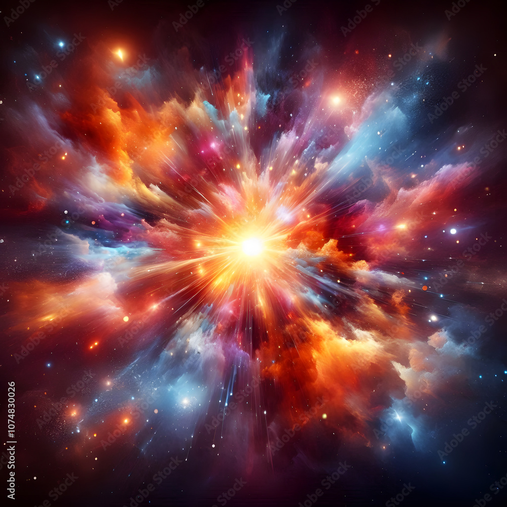 Vibrant Cosmic Explosion - Colorful Nebula and Stars in Deep Space Vibrant Cosmic Explosion - Colorful Nebula and Stars in Deep Space