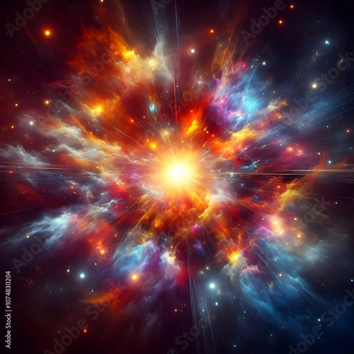 Vibrant Cosmic Explosion - Colorful Nebula and Stars in Deep Space