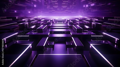 
3d rendering of purple and black abstract geometric background. Scene for advertising, technology, showcase, banner, game, sport, cosmetic, business, metaverse. Sci-Fi Illustration. Product display