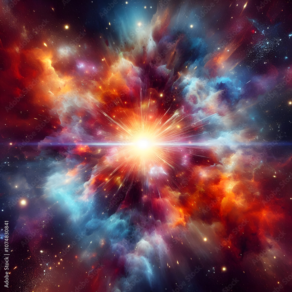 Vibrant Cosmic Explosion - Colorful Nebula and Stars in Deep Space Vibrant Cosmic Explosion - Colorful Nebula and Stars in Deep Space