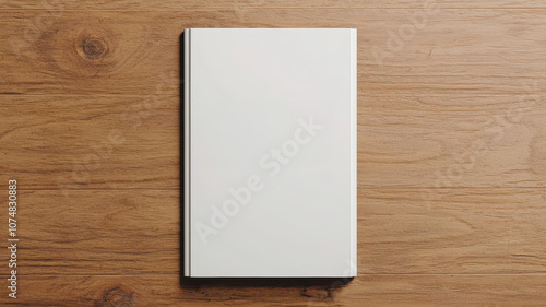 A minimalist book cover displayed on a wooden surface, featuring unique lettering.