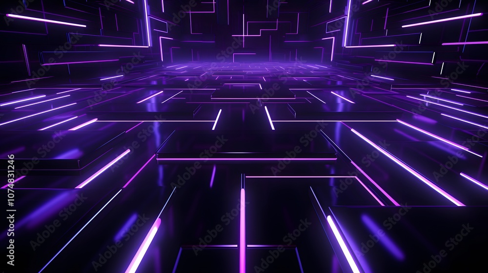 Obraz premium 3d rendering of purple and black abstract geometric background. Scene for advertising, technology, showcase, banner, game, sport, cosmetic, business, metaverse. Sci-Fi Illustration. Product display