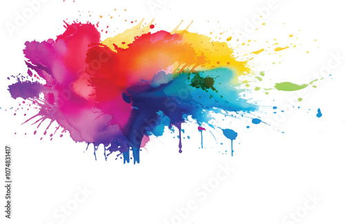 Bright colorful watercolor splash splatter stain brush strokes on white background. Modern vibrant aquarelle spot. Aquarelle explosion on white. Element. Vector watercolor illustration isolated design