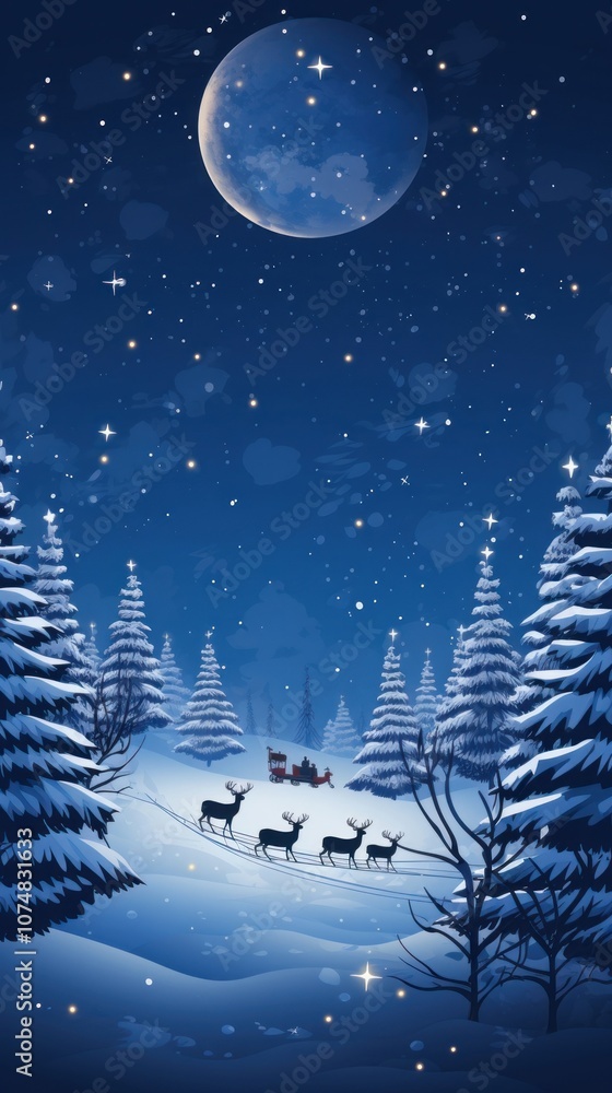 Naklejka premium Santa night moon christmas.