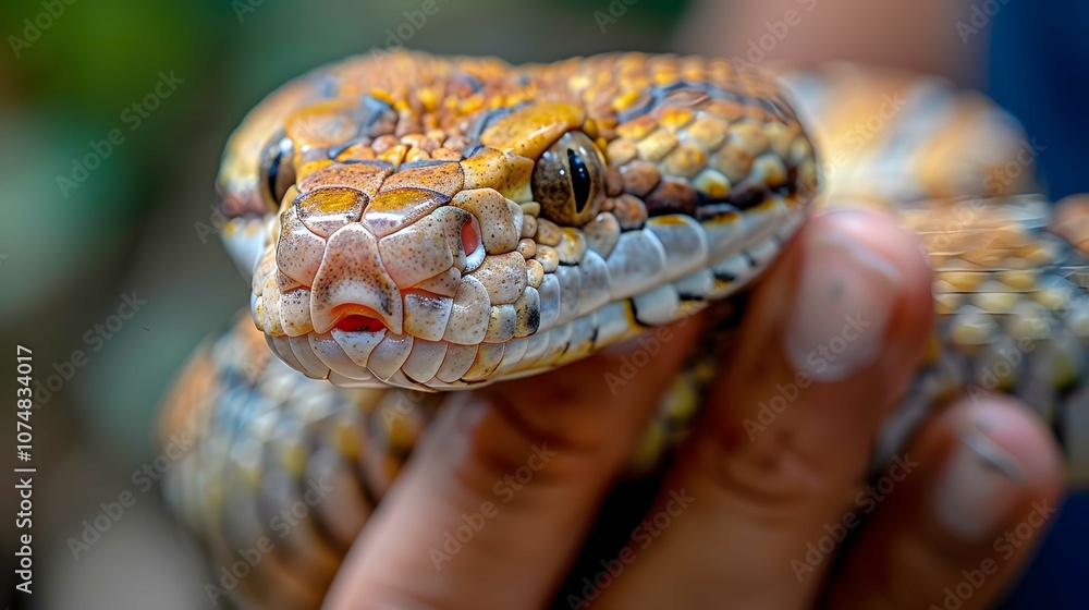 Close-up of human handling snake at event
Close-up of human handling snake at event