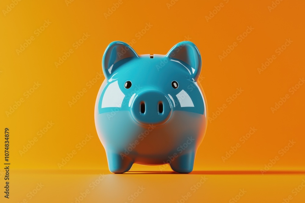 A blue piggy bank against a bright orange background, symbolizing savings and finance. A blue piggy bank against a bright orange background, symbolizing savings and finance.