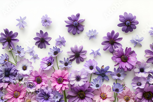 Wallpaper Mural top view of violet and purple flowers on white background Torontodigital.ca