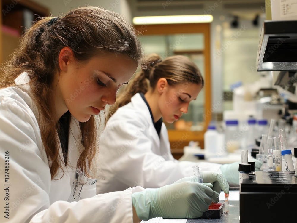 Obraz premium Laboratory procedures being followed meticulously, with scientists documenting every step