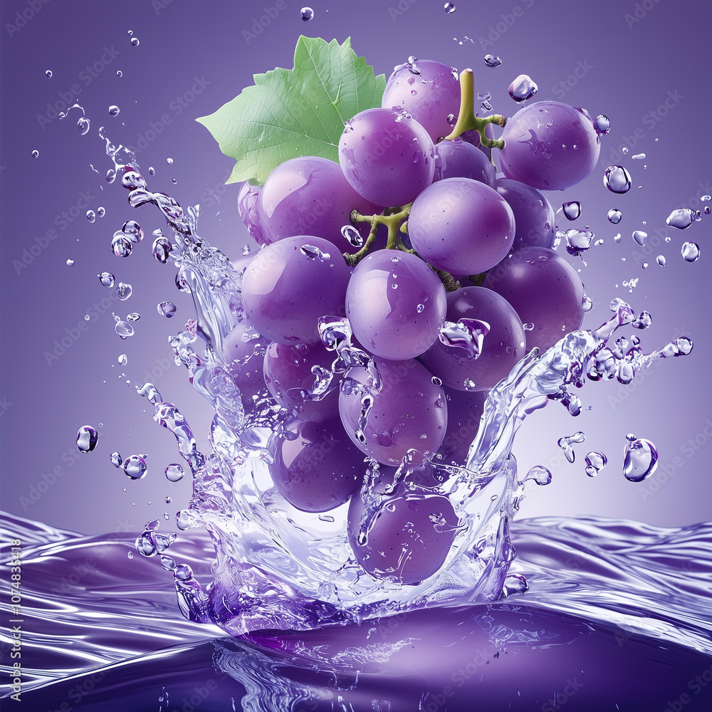 A close-up shot of purple grape with water splash A close-up shot of purple grape with water splash
