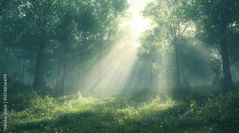 Sunbeams Through Misty Forest Sunbeams Through Misty Forest