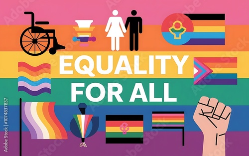 Background with vibrant icons representing equality and disability rights photo