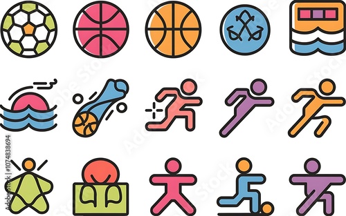 Inclusive sports and activities icons with vibrant colors for motivation photo