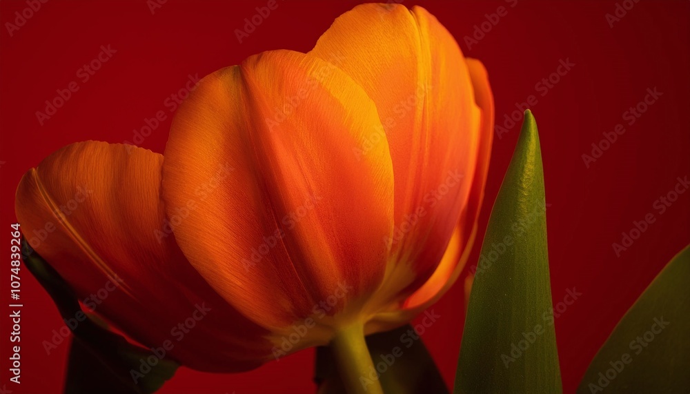 Vibrant Orange Tulip on Red Vibrant Orange Tulip on Red